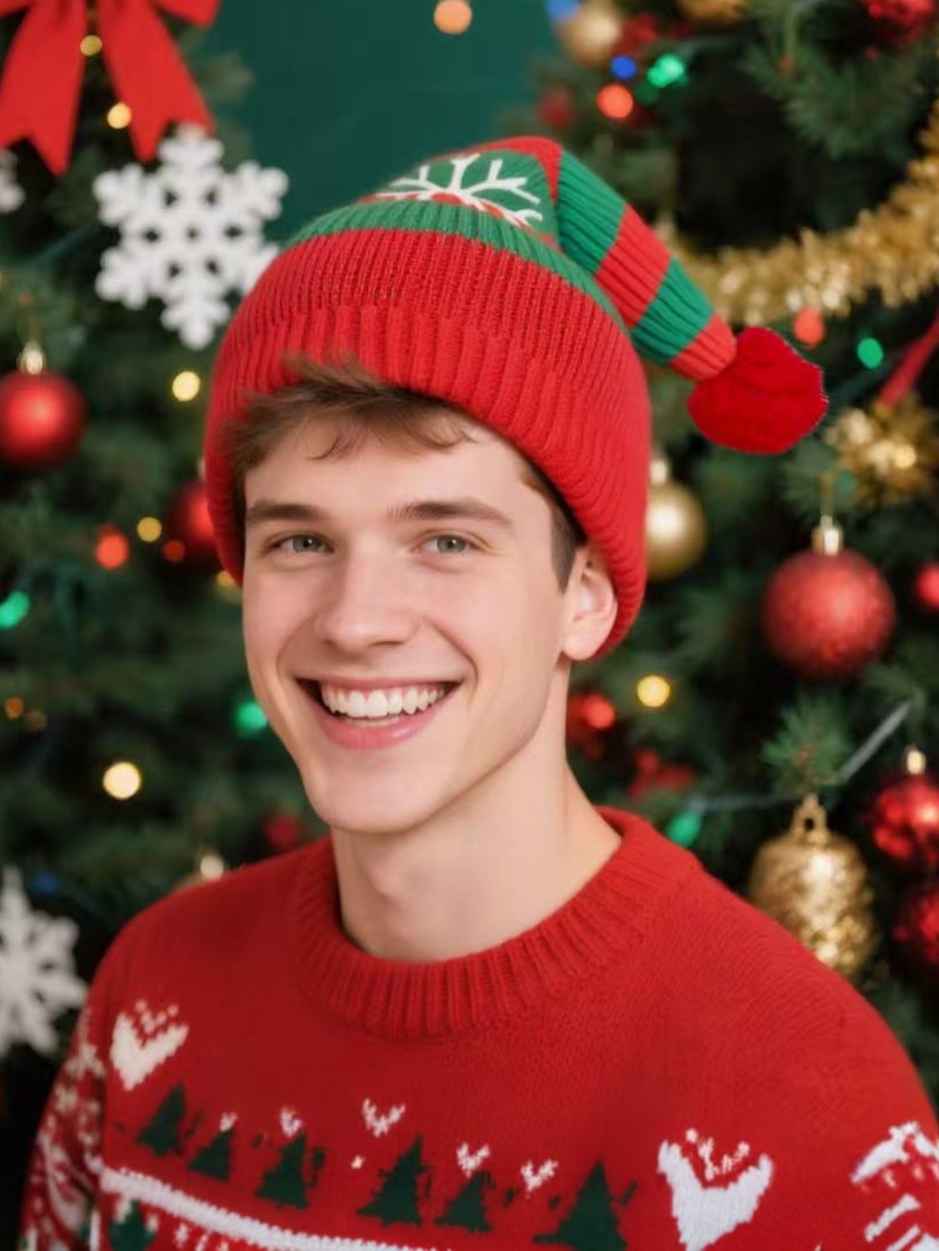 Wholesale Christmas Knitted  Winter Striped Pom-Pom Holiday Wool Hat